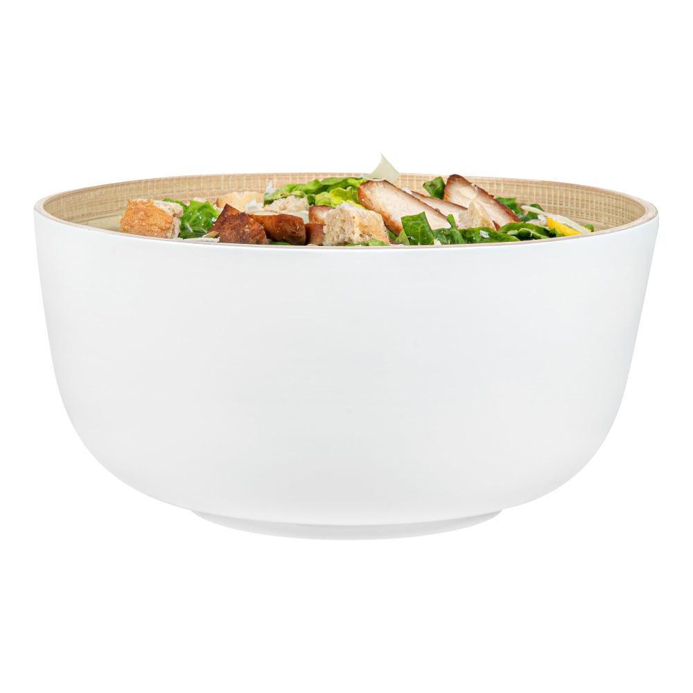 restaurantware Bambuddha 30 oz Round White Spun Bamboo Large Salad Bowl - 11" x 11" x 5 1/2" - 1 count box