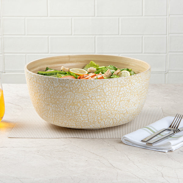 Restaurantware Bambuddha 51 Oz Round Beige Spun Bamboo Extra Large Eggshell Salad Bowl - 13 1/2" X 13 1/2" X 6 1/4" - 1 Count Box