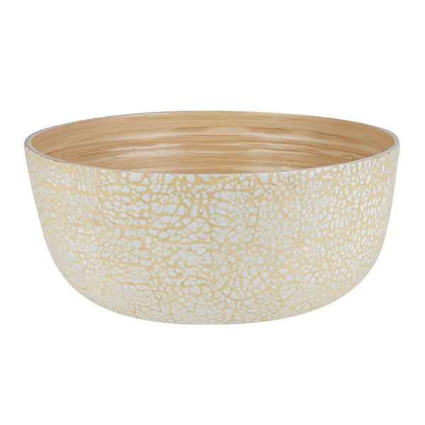 Restaurantware Bambuddha 51 Oz Round Beige Spun Bamboo Extra Large Eggshell Salad Bowl - 13 1/2" X 13 1/2" X 6 1/4" - 1 Count Box