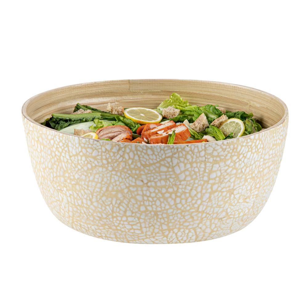 restaurantware Bambuddha 51 oz Round Beige Spun Bamboo Extra Large Eggshell Salad Bowl - 13 1/2" x 13 1/2" x 6 1/4" - 1 count box