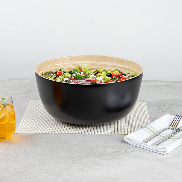 Restaurantware Bambuddha 51 Oz Round Black Spun Bamboo Extra Large Salad Bowl - 13 1/2" X 13 1/2" X 6 1/4" - 1 Count Box