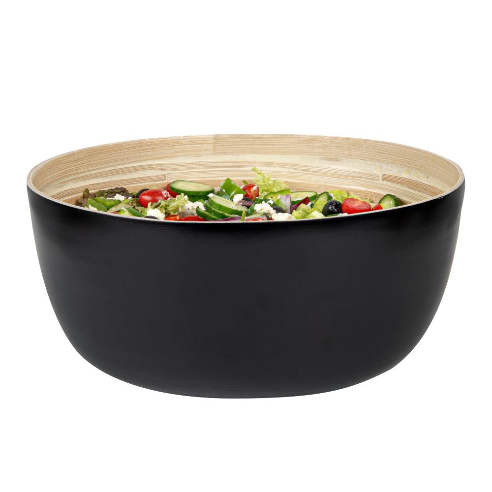 restaurantware Bambuddha 51 oz Round Black Spun Bamboo Extra Large Salad Bowl - 13 1/2" x 13 1/2" x 6 1/4" - 1 count box