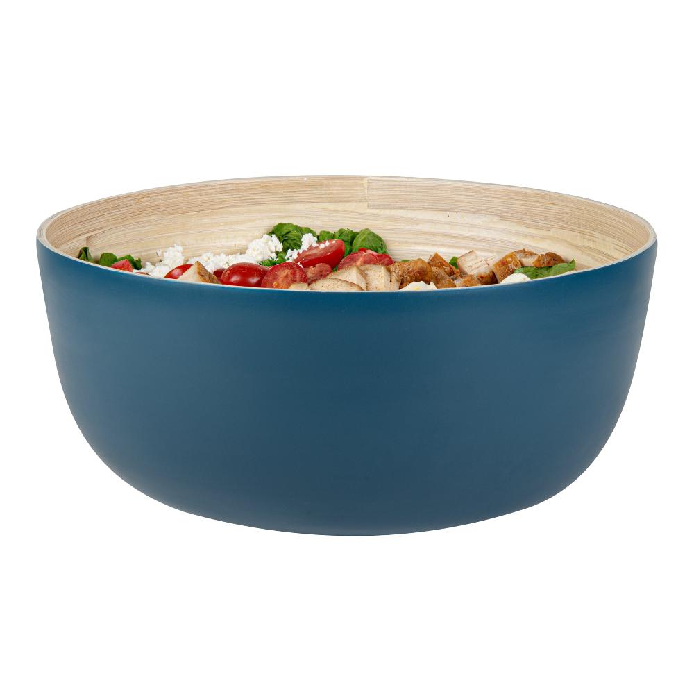 restaurantware Bambuddha 51 oz Round Blue Spun Bamboo Extra Large Salad Bowl - 13 1/2" x 13 1/2" x 6 1/4" - 1 count box