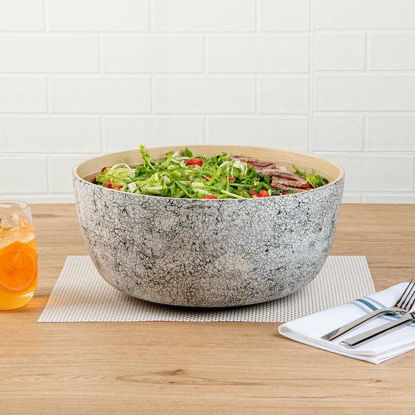 Restaurantware Bambuddha 51 Oz Round Gray Spun Bamboo Extra Large Eggshell Salad Bowl - 13 1/2" X 13 1/2" X 6 1/4" - 1 Count Box