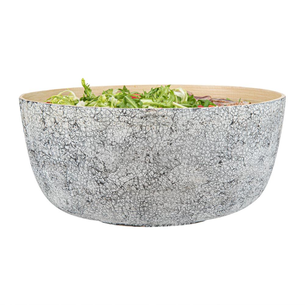 restaurantware Bambuddha 51 oz Round Gray Spun Bamboo Extra Large Eggshell Salad Bowl - 13 1/2" x 13 1/2" x 6 1/4" - 1 count box