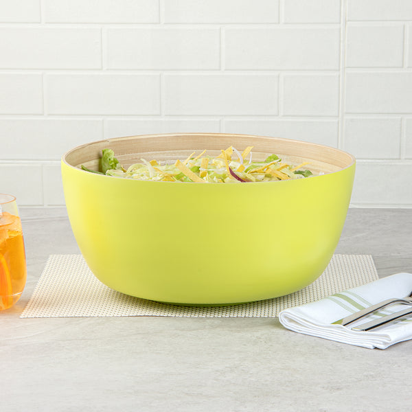 Restaurantware Bambuddha 51 Oz Round Green Spun Bamboo Extra Large Salad Bowl - 13 1/2" X 13 1/2" X 6 1/4" - 1 Count Box