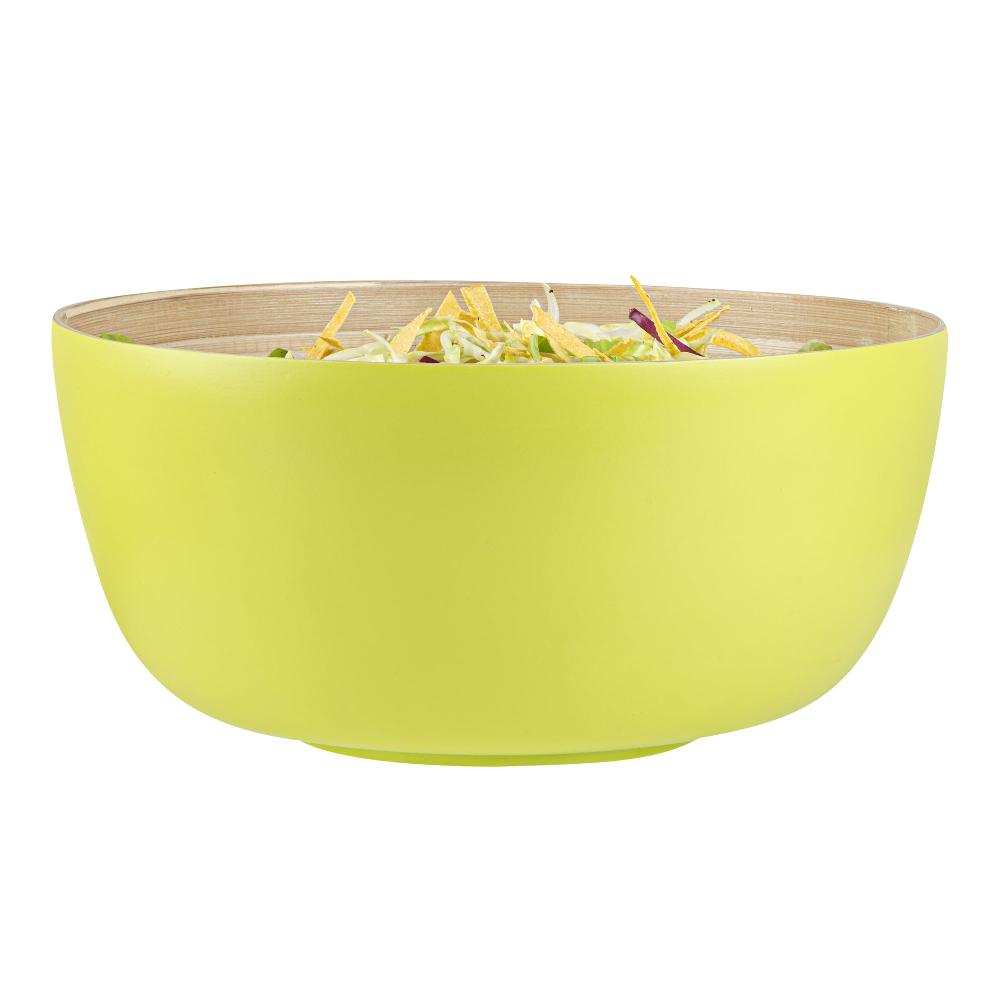 restaurantware Bambuddha 51 oz Round Green Spun Bamboo Extra Large Salad Bowl - 13 1/2" x 13 1/2" x 6 1/4" - 1 count box