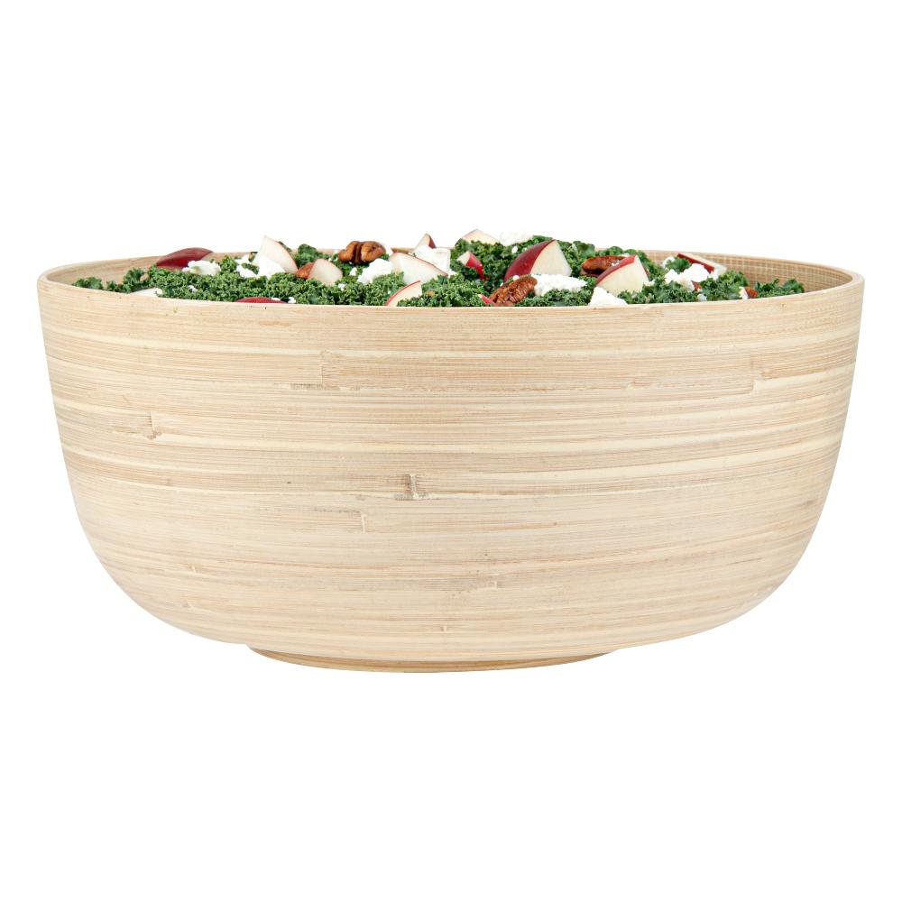 restaurantware Bambuddha 51 oz Round Natural Spun Bamboo Extra Large Salad Bowl - 13 1/2" x 13 1/2" x 6 1/4" - 1 count box