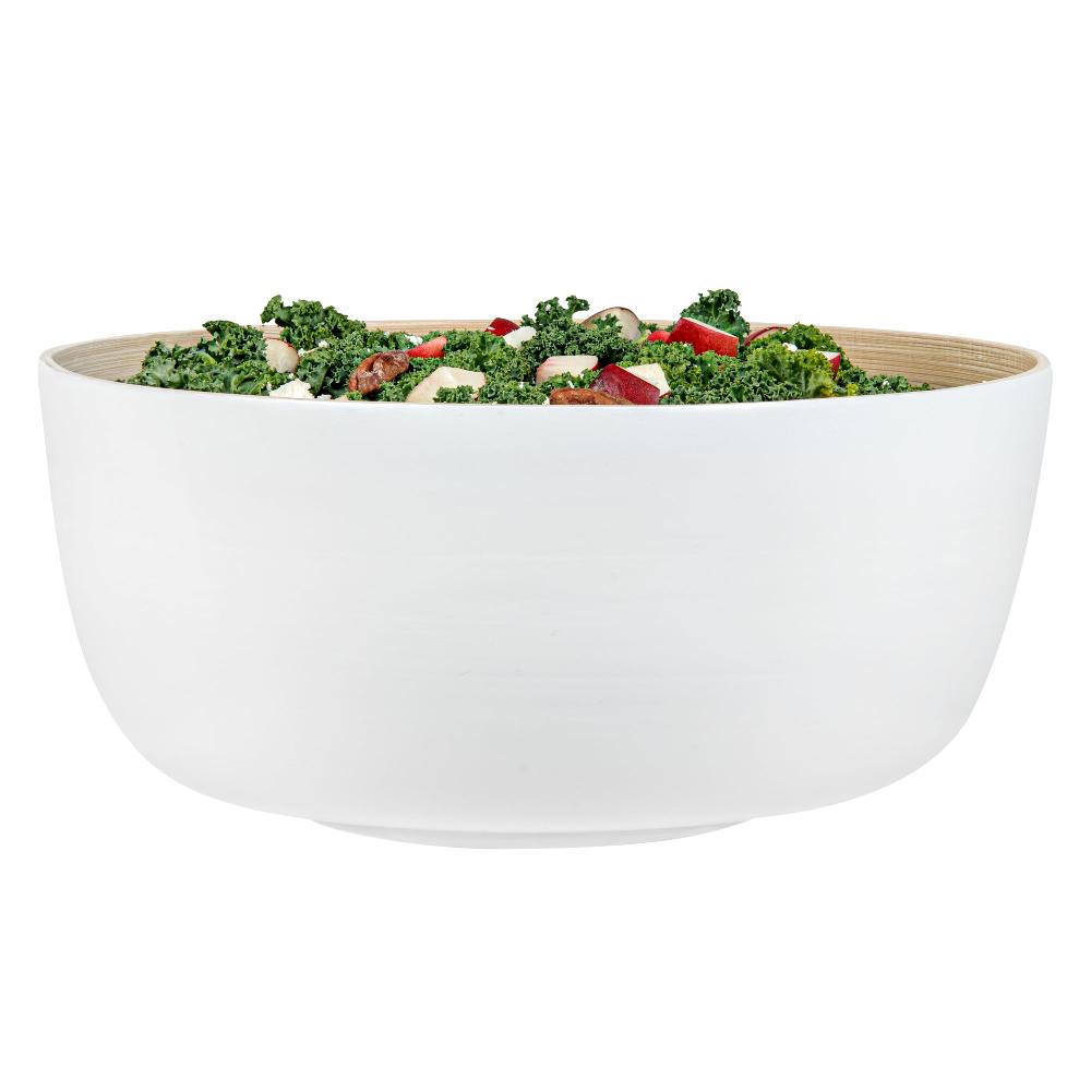 restaurantware Bambuddha 51 oz Round White Spun Bamboo Extra Large Salad Bowl - 13 1/2" x 13 1/2" x 6 1/4" - 1 count box