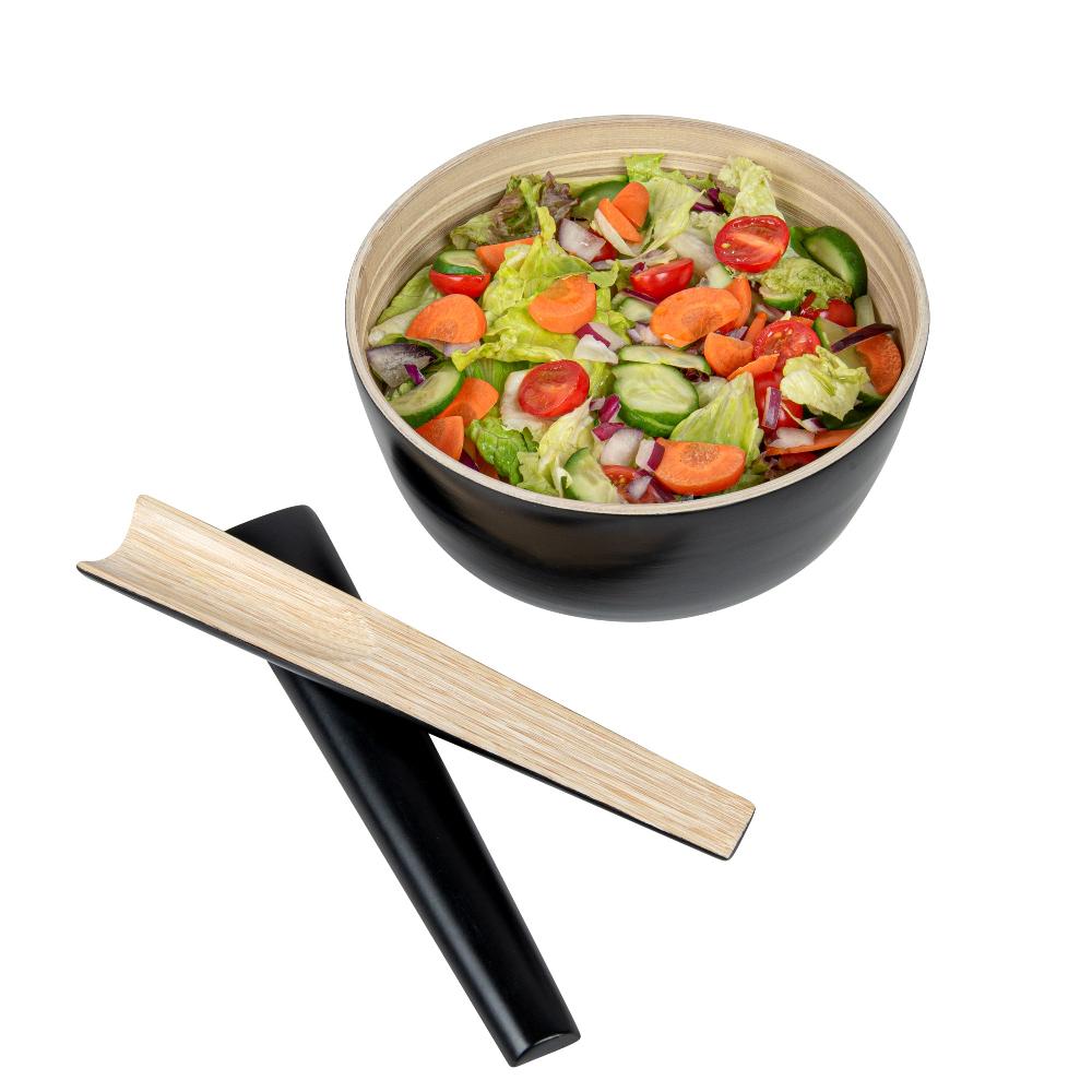 restaurantware Bambuddha Black Spun Bamboo 2-Piece Salad Server Set - 9 3/4" - 10 count box