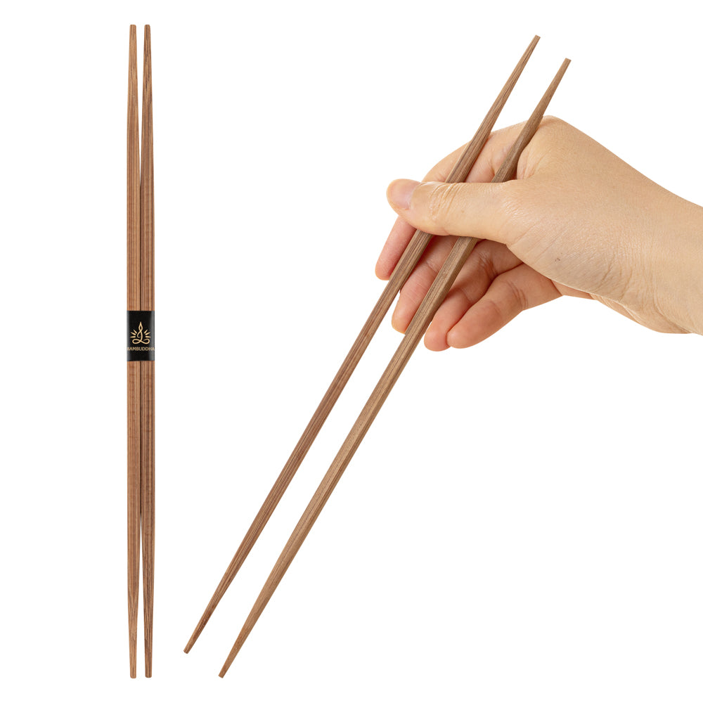 restaurantware Bambuddha Brown Bamboo Contour Chopsticks - with Paper Band - 10 1/4" - 1000 count box