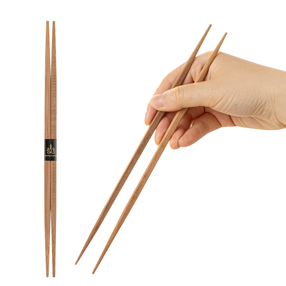 restaurantware Bambuddha Brown Bamboo Contour Chopsticks - with Paper Band - 9 1/2" - 1000 count box