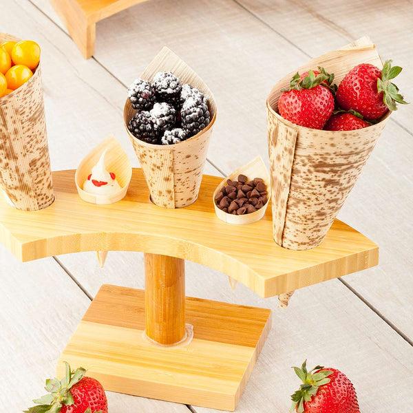 Restaurantware Bambuddha Crescent Natural Bamboo Cone Stand - 5 Slots - 10" X 4 1/2" X 4" - 1 Count Box
