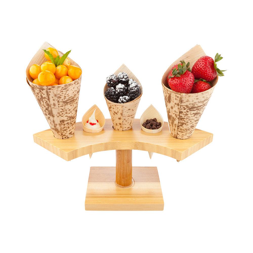 restaurantware Bambuddha Crescent Natural Bamboo Cone Stand - 5 slots - 10" x 4 1/2" x 4" - 1 count box
