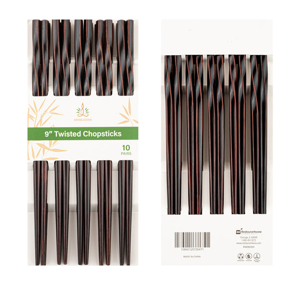 Restaurantware Bambuddha Dark Brown Bamboo Twisted Chopsticks - 9" - 100 Count Box