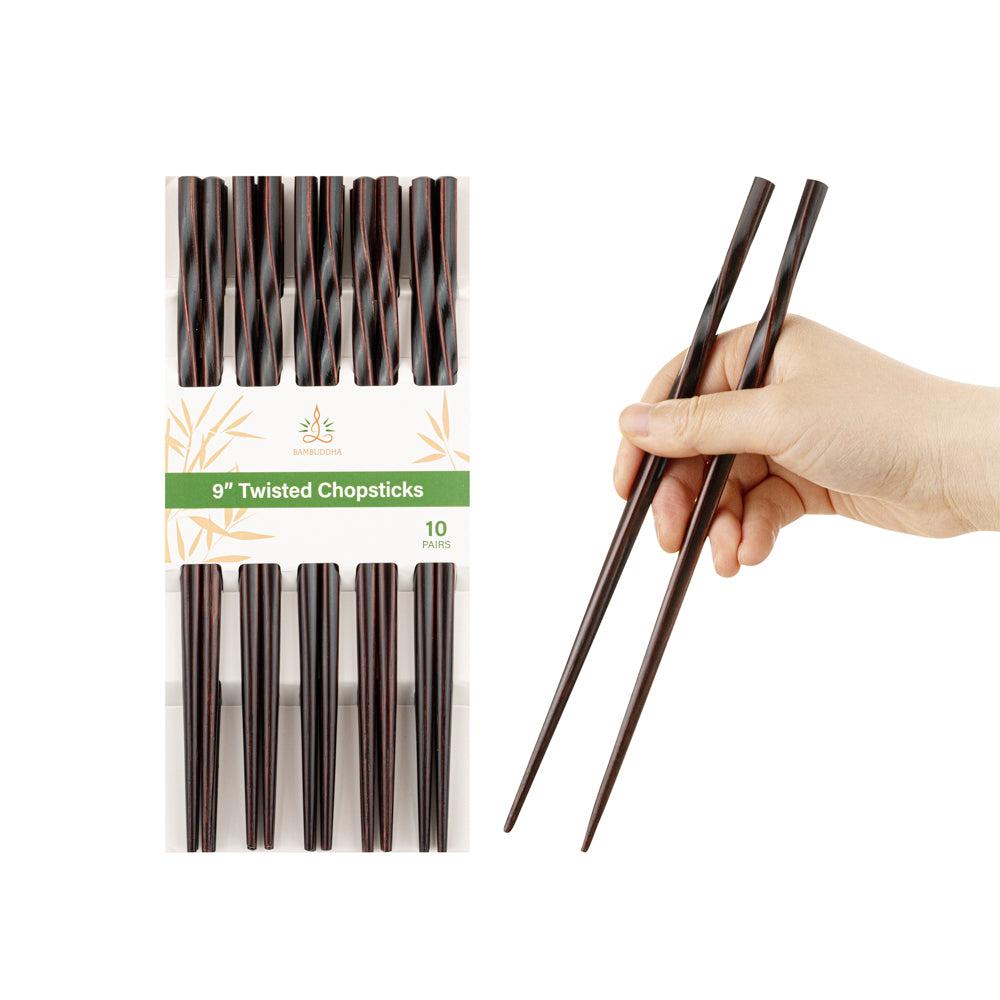 restaurantware Bambuddha Dark Brown Bamboo Twisted Chopsticks - 9" - 100 count box