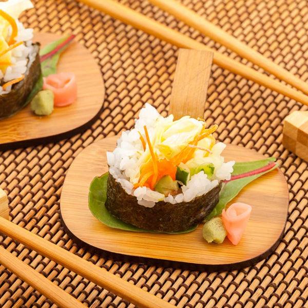 Restaurantware Bambuddha Deco Oval Natural Bamboo Serving Disk - 4" X 3" - 100 Count Box