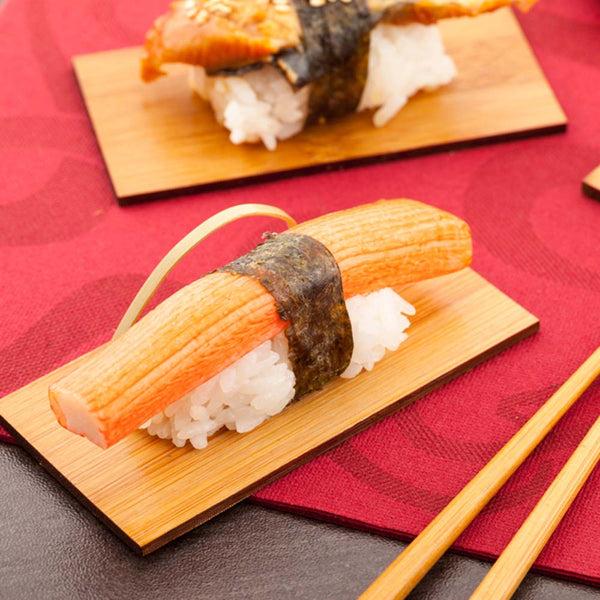 Restaurantware Bambuddha Deco Rectangle Natural Bamboo Serving Pallet - 4" X 2" - 100 Count Box