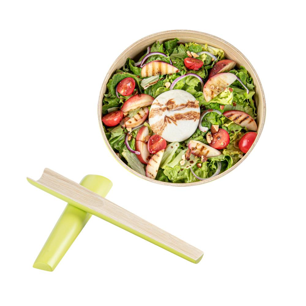 restaurantware Bambuddha Green Spun Bamboo 2-Piece Salad Server Set - 9 3/4" - 10 count box