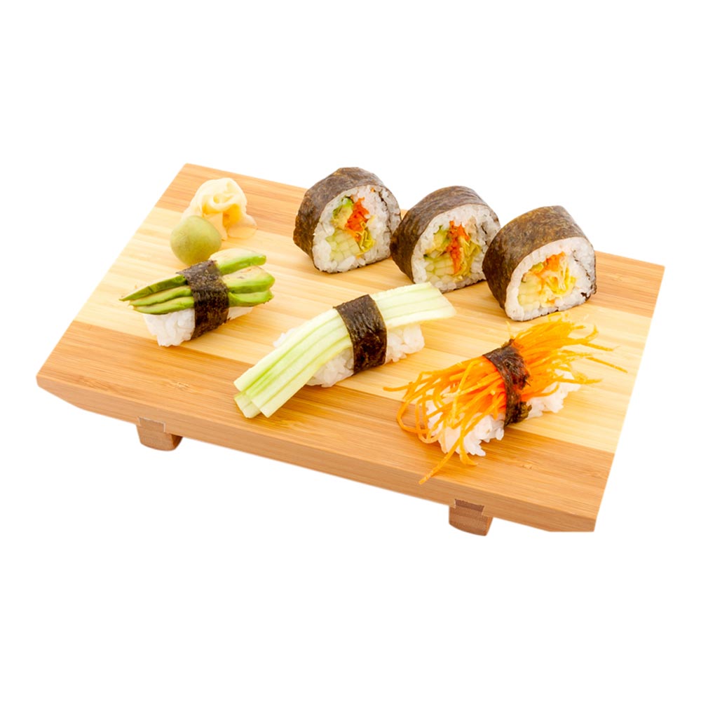 restaurantware Bambuddha Japanese Buddha Rectangle Natural Bamboo Sushi Plate - 9 1/2" x 6" x 1 1/4" - 1 count box