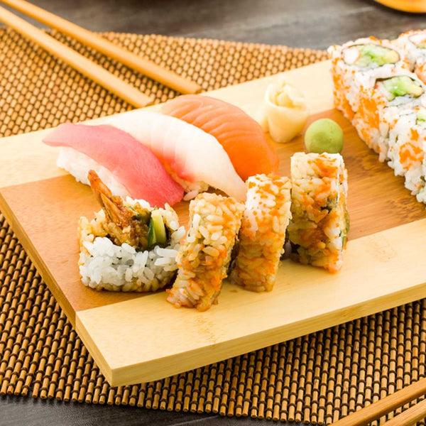 Restaurantware Bambuddha Japanese Shinto Rectangle Natural Bamboo Sushi Plate - 10 1/2" X 7" X 1" - 1 Count Box