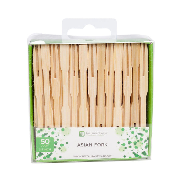 Restaurantware Bambuddha Natural Bamboo Asian Fork - Retail Pack - 3 1/2" - 50 Count X 10 Boxes