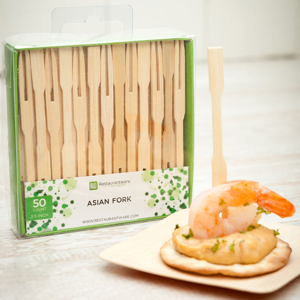 Restaurantware Bambuddha Natural Bamboo Asian Fork - Retail Pack - 3 1/2" - 50 Count X 10 Boxes