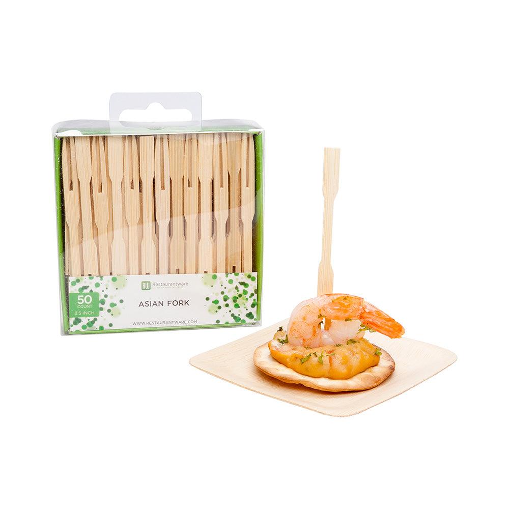 restaurantware Bambuddha Natural Bamboo Asian Fork - Retail Pack - 3 1/2" - 50 count x 10 boxes