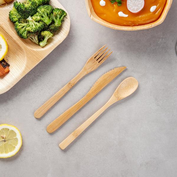 Restaurantware Bambuddha Natural Bamboo Cutlery Set - 8" X 1 1/2" X 1 1/4" - 100 Count Box