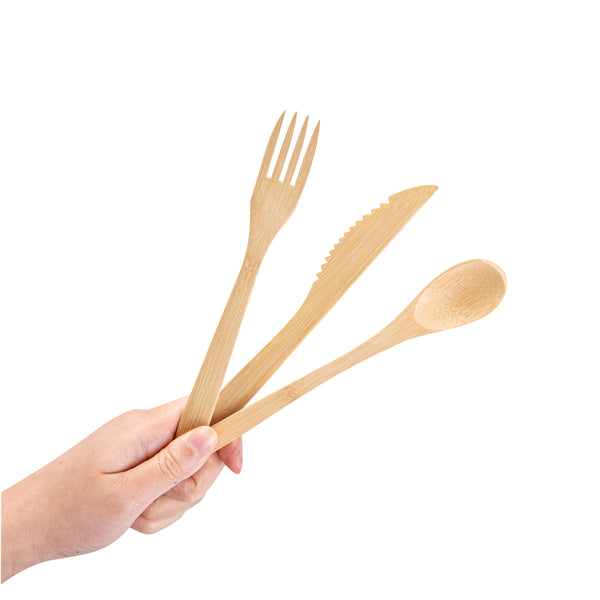 Restaurantware Bambuddha Natural Bamboo Cutlery Set - 8" X 1 1/2" X 1 1/4" - 100 Count Box