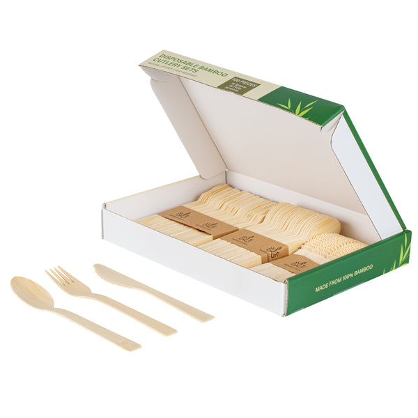 Restaurantware Bambuddha Natural Bamboo Disposable Cutlery Set - 7" - 100 Count Box