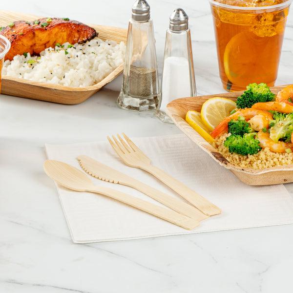 Restaurantware Bambuddha Natural Bamboo Disposable Cutlery Set - 7" - 100 Count Box
