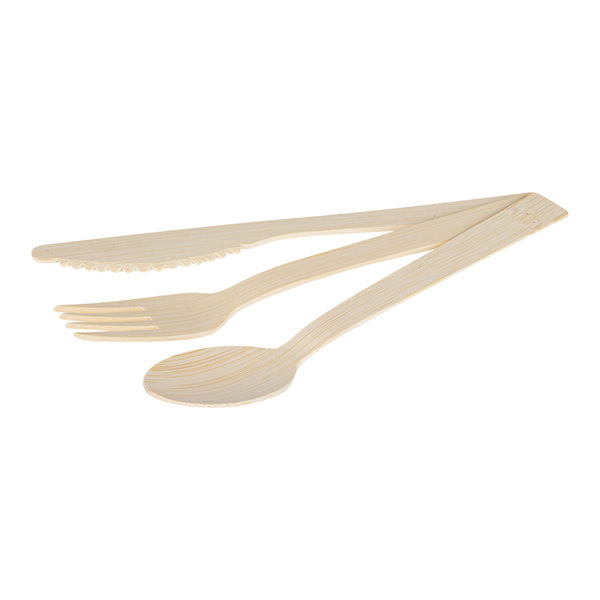 Restaurantware Bambuddha Natural Bamboo Disposable Cutlery Set - With White Napkin And Kraft Paper Pouch - 7" - 500 Count Box
