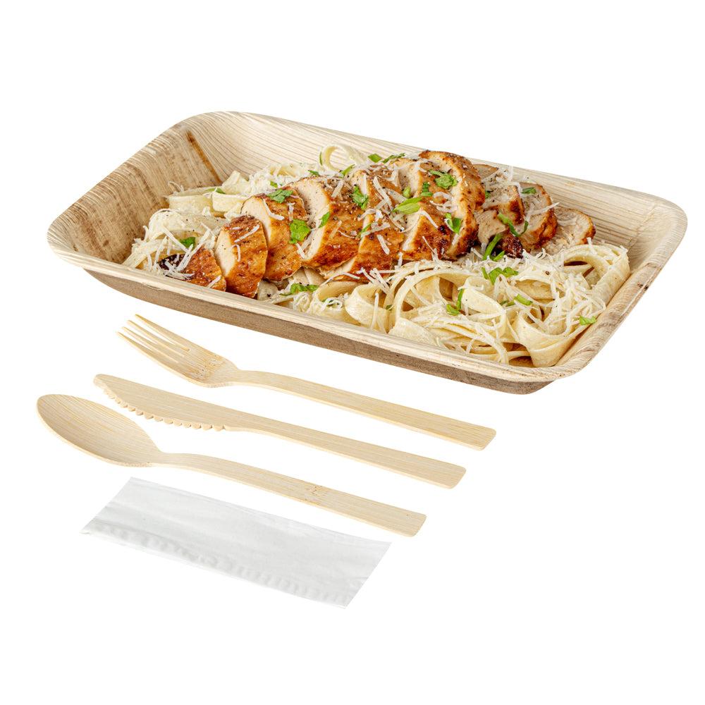 restaurantware Bambuddha Natural Bamboo Disposable Cutlery Set - with White Napkin and Kraft Paper Pouch - 7" - 500 count box