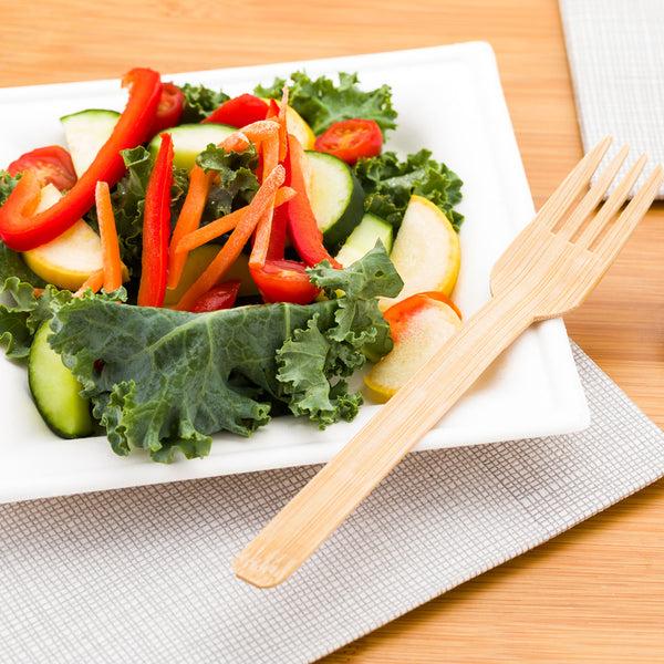 Restaurantware Bambuddha Natural Bamboo Disposable Fork - 6 3/4" X 1 1/4" X 3/4" - 500 Count Box