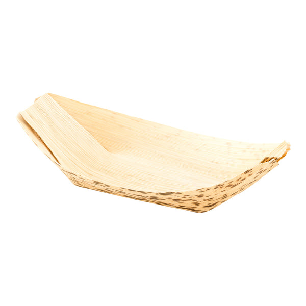 Restaurantware Bambuddha Natural Bamboo Medium Food Tray / Boat - 7 1/4" X 3 1/2" X 1 3/4" - 200 Count Box