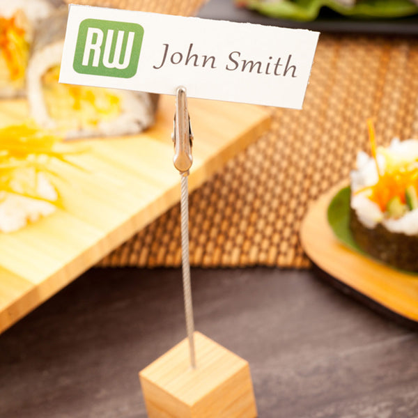 Restaurantware Bambuddha Natural Bamboo Name Card Holder - Metal Clip - 5" X 1" X 1" - 100 Count Box