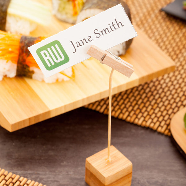 Restaurantware Bambuddha Natural Bamboo Name Card Holder - Wood Clip - 5" X 1" X 1" - 100 Count Box