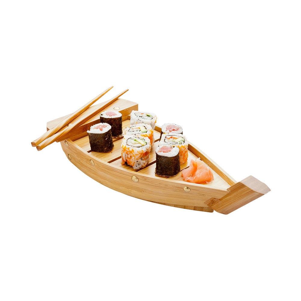 restaurantware Bambuddha Natural Bamboo Small Sushi Boat - 13" x 4" x 3 1/4" - 1 count box