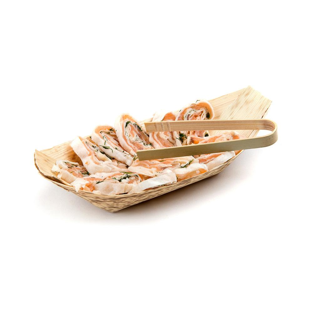 restaurantware Bambuddha Natural Bamboo Small Tongs - 4" x 1 1/2" x 1/2" - 100 count box