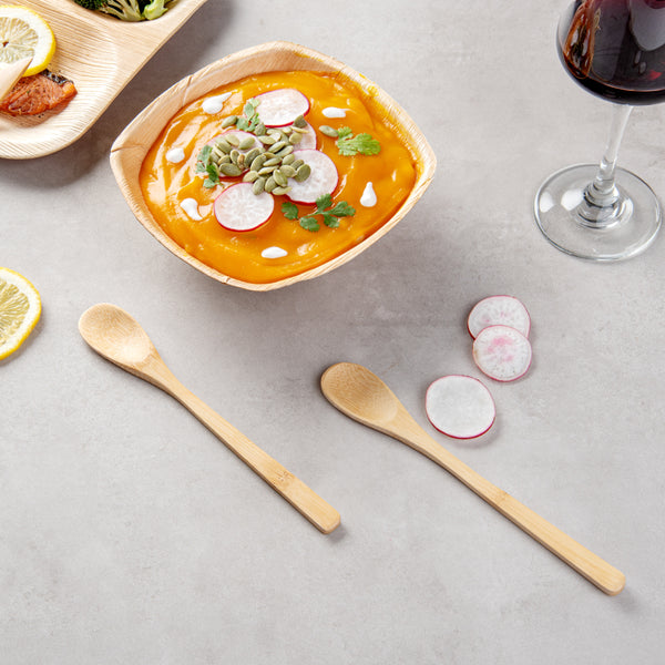 Restaurantware Bambuddha Natural Bamboo Spoon - 8" X 1 1/4" - 100 Count Box