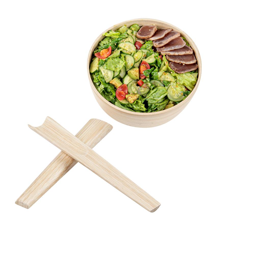 restaurantware Bambuddha Natural Spun Bamboo 2-Piece Salad Server Set - 9 3/4" - 10 count box