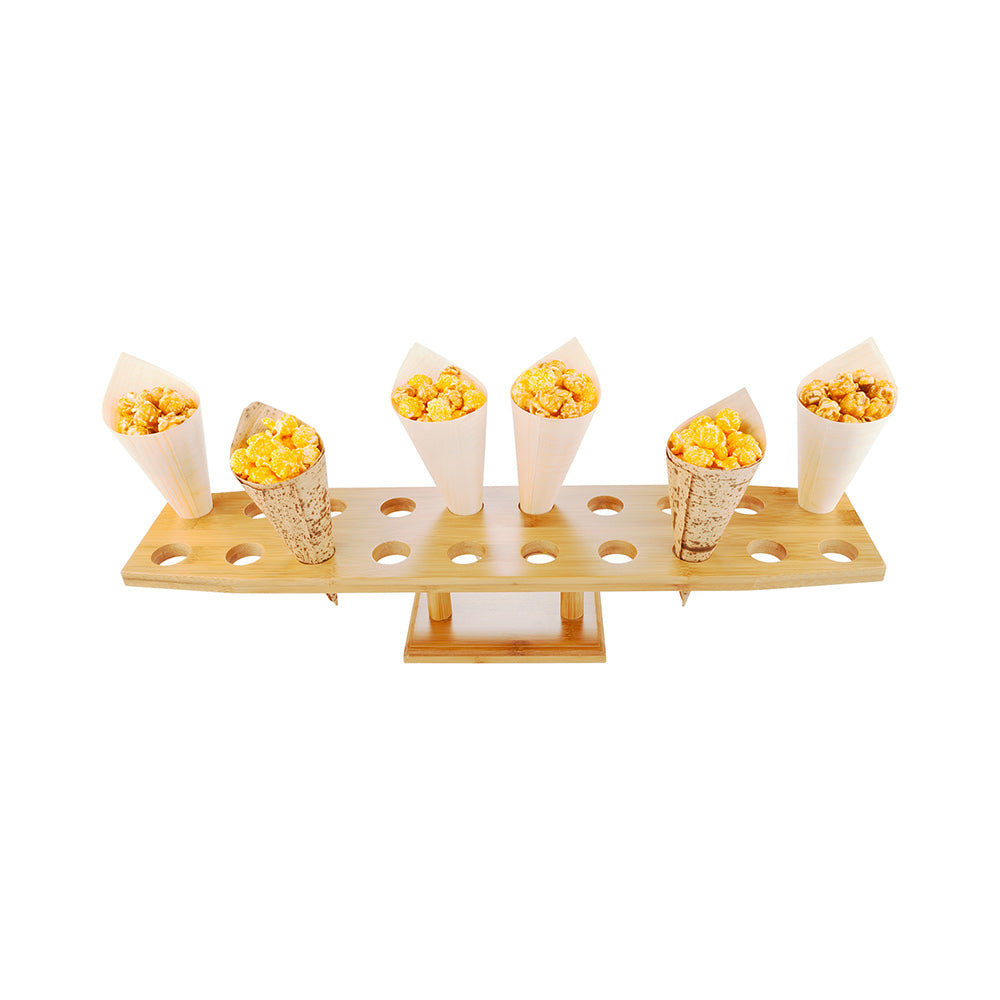 restaurantware Bambuddha Oval Natural Bamboo Cone Stand - 20 slots - 22 1/2" x 4 1/4" x 4 1/4" - 1 count box