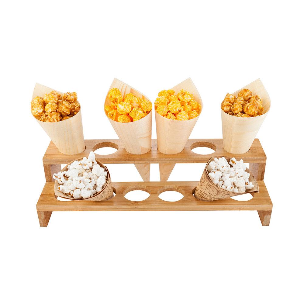 restaurantware Bambuddha Rectangle Natural Bamboo Cone Stand - 12 slots Multi-Level - 13 1/2" x 5" x 3 1/2" - 1 count box