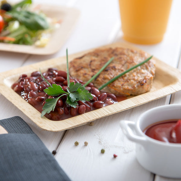 Restaurantware Bambuddha Rectangle Natural Bamboo Plate - 8" X 5 1/2" X 1/2" - 100 Count Box