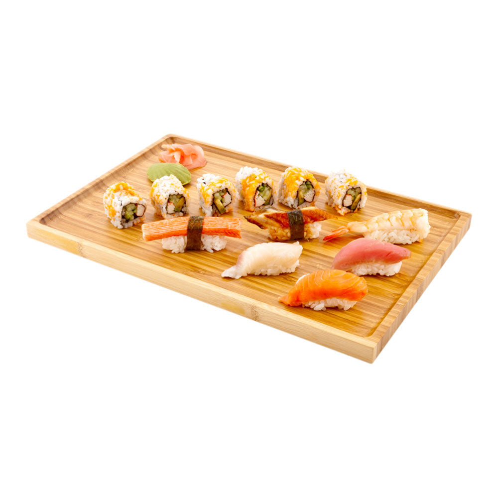 restaurantware Bambuddha Rectangle Natural Bamboo Tray - Solid - 14" x 9 1/2" x 1/2" - 1 count box