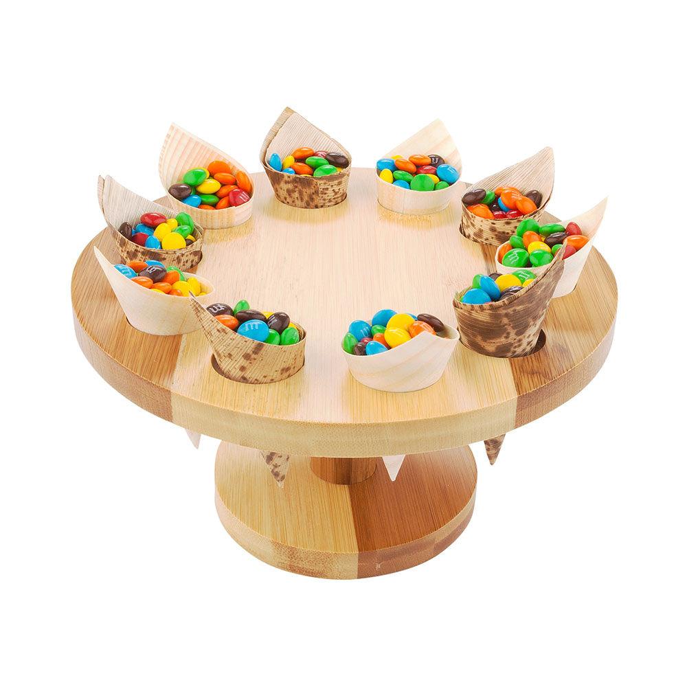 restaurantware Bambuddha Round Natural Bamboo Cone Stand - 10 slots - 7 1/2" x 7 1/2" x 4" - 1 count box