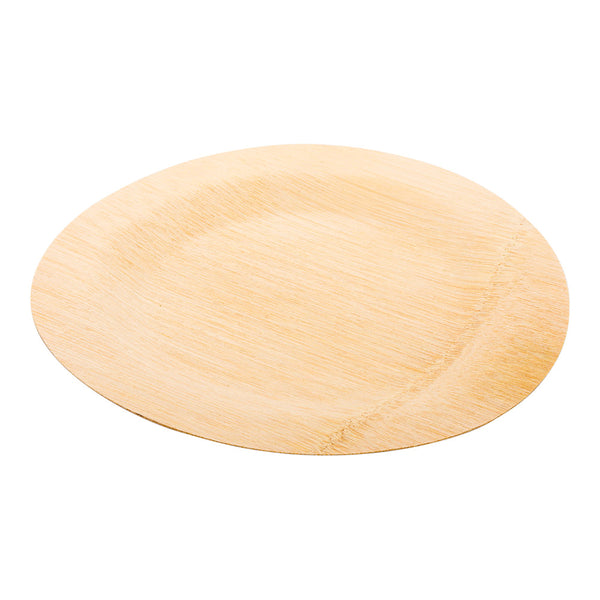 Restaurantware Bambuddha Round Natural Bamboo Large Veneer Plate - 9" X 9" X 1/2" - 100 Count Box