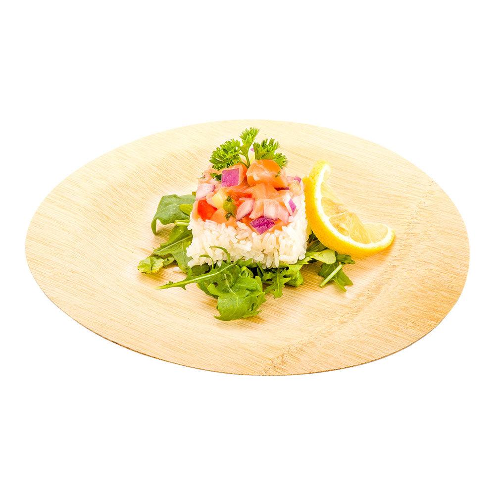 restaurantware Bambuddha Round Natural Bamboo Large Veneer Plate - 9" x 9" x 1/2" - 100 count box