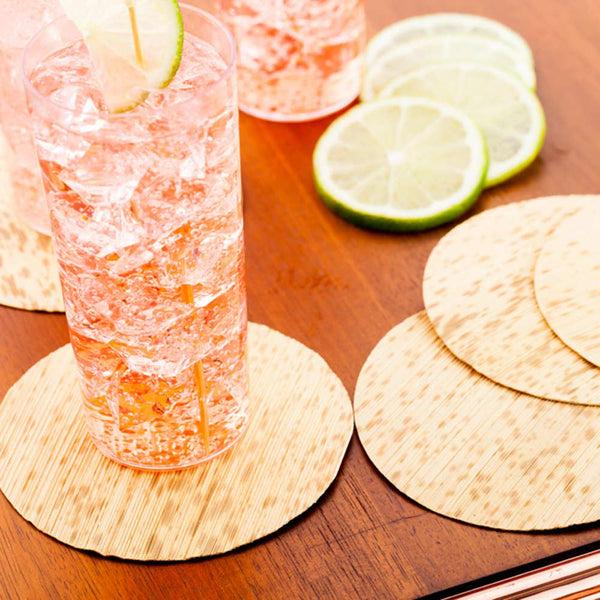Restaurantware Bambuddha Round Natural Bamboo Leaf Coaster - 3" X 3" - 200 Count Box